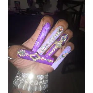XL Purple Press On Nails With Rhinestones And Jewels