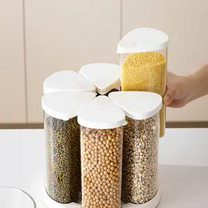 Rotating Grain Storage Tank Five Kinds of Grains Rice Storage Bucket Compact Segmented Storage Box Suitable for Home Kitchen Sealed Moisture-proof Design Transparent Practical
