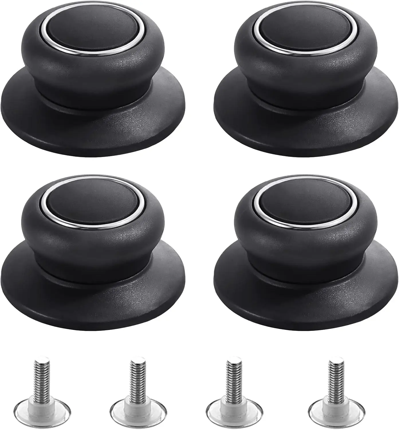 4Pcs Silicone-Coated Pot Lid Knobs - Heat-Resistant, Anti-Static, Oil-Resistant Universal Kitchenware Accessory with Screw Included, Easy to Install, for Stainless Steel Cookware and Pans