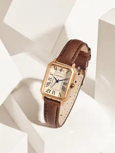 Women's Quartz Watch, Fashion British Retro Trend, Small Leather Strap, Rectangle Dial, Elegant Timepiece for Daily Wear