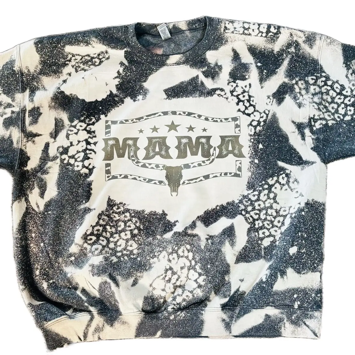 Mama Cheetah Print Distressed Bleached Sweatshirt - Women's Pullover - Womenswear