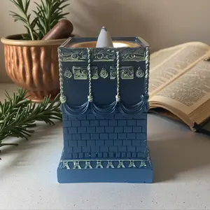 Blue Gold Relief Kaaba Incense Burner, Resin Craft Incense Holder, Arabic Style Home Decor, Religious Souvenir, Middle Eastern Traditional Incense Burner