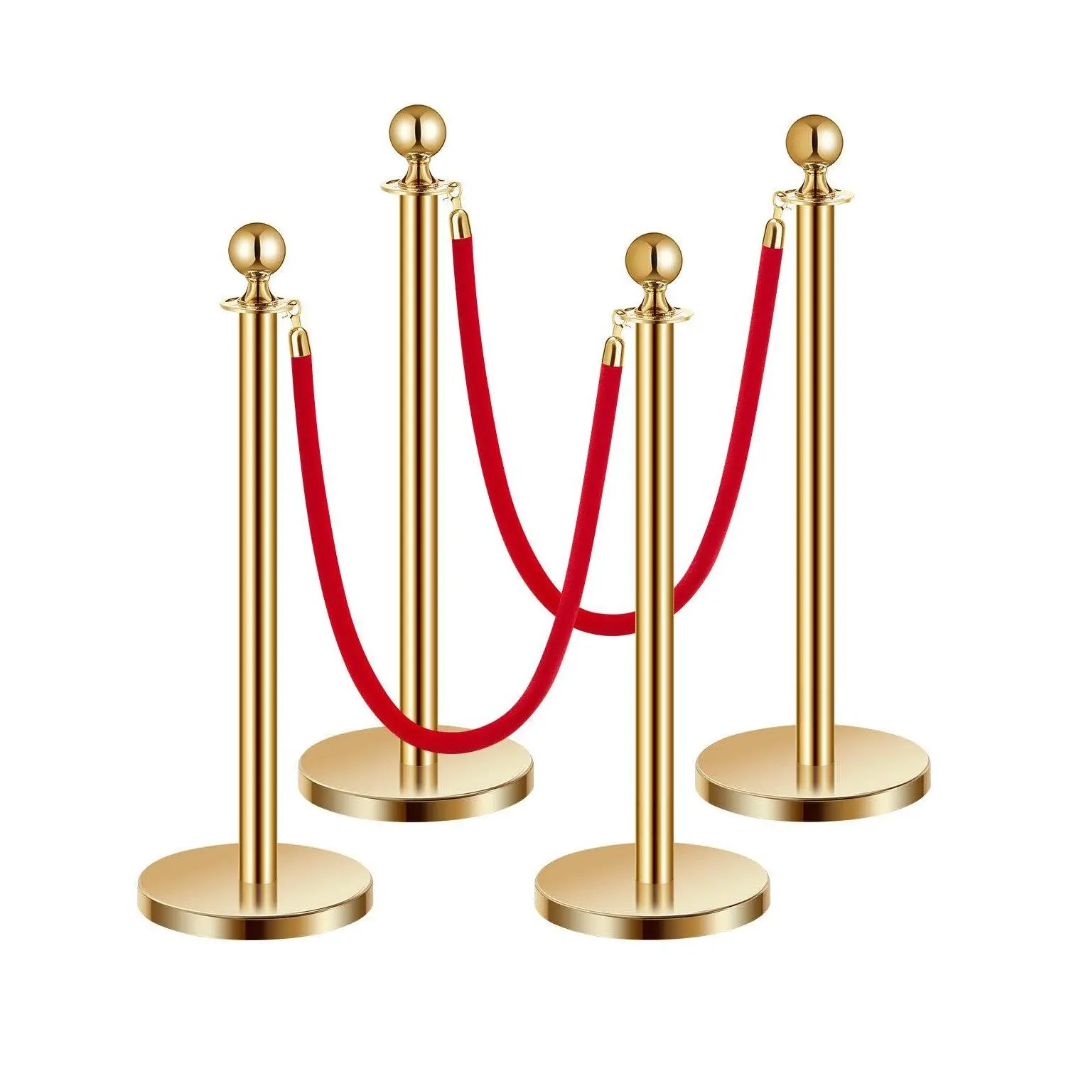 【Summerfinds】VEVOR EVOR Stanchions and Velvet Ropes 4Pcs, Hollow Base with Stainless Steel Post, 2 Red Velvet Ropes and Posts, Crowd Control Barriers Gold Stanchions, Red Carpet Runner Poles for Party Supplies