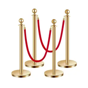VEVOR EVOR Stanchions and Velvet Ropes 4Pcs, Hollow Base with Stainless Steel Post, 2 Red Velvet Ropes and Posts, Crowd Control Barriers Gold Stanchions, Red Carpet Runner Poles for Party Supplies
