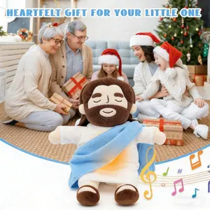 15in Light-Up Jesus Breathing Plush Toy, 4-Speed Movement, Soft Adorable Design, Suitable for Children, Ideal for Christian Baptism & Thanksgiving Gifts, Easter Decoration