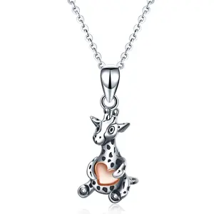 925 Sterling Silver Giraffe Necklace for Women  Cute Rose Gold Heart Pendant  Jewelry Gifts for Girls