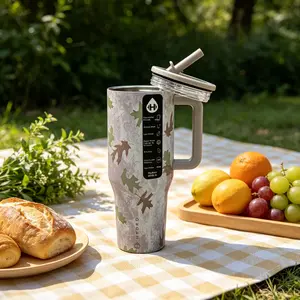 Autumn camouflage HydroJug 40oz travel cup, hunter season essential stainless steel cup with handle and straw  Drinkware Flasks Tumbler Water Bottles Portable