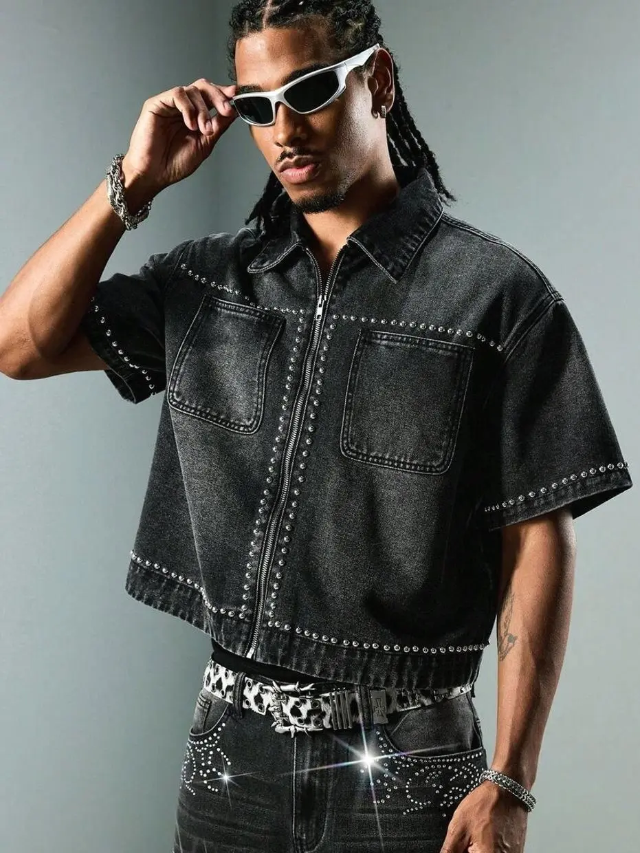 Streetwear clothing - Men’s Full Zip Denim Jacket, Slim Fit Jean Coat, Versatile Streetwear for Daily Travel and Summer Outfits trending clothes trending clothing summer clothing summer outfits male clothing vacation outfits streetwear summer men clothes