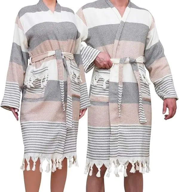 ATANI 100% Cotton Brown Robes for Women and Men with Pockets - Soft and Quick Dry Turkish Bathrobes - Comfort, Fabric Womenswear Beach