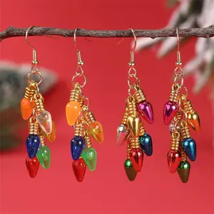 1/2 Pair Women'S Colorful Imitation Light String Pendant Earrings - Festive Christmas Party Jewelry with Multicolor Beads (Red, Green, Purple, Orange, Yellow, Pink, Golden) - Dangle Style For Holiday Celebrations & Gift Giving, Christmas Earrings