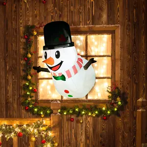 3.4' Inflatable Hanging Snowman w/ LED Lights, Blow-Up Outdoor Christmas Display for Party, Yard, Porch, Tree, Wall, Window, Holiday Festival Decor & Winter Wonderland Theme