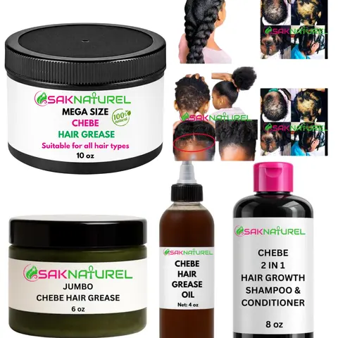 BUNDLE CHEBE HAIR GREASE & OIL Rosemary Fenugreek Hair Growth oil - Long Hair - Thick Hair -  Hair Growth - Indian Ayurverdic Hair growth oil - Rosemary Hair Oil - Hibiscus Hair growth oil - Chebe Hair Growth Oil Organic - Herbal Haircare Peppermint