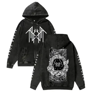 Sleep Token Washed Cotton Zipper Hooded Sweatshirt Unisex Vintage Casual Long Sleeve Pullover Pure Cotton Soft Fabric Made in USA