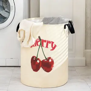Cherry Print Laundry Basket with Handle, Durable Foldable Clothes Storage Bin, Large Capacity Toy Organizer, Home Use Reusable Hamper, Conveniently Foldable Laundry Basket, Collapsible Laundry Hamper