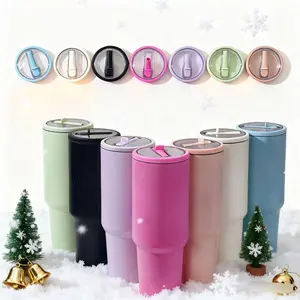 40oz Flip Straw Tumbler with Handle Insulated Water Bottle Stainless Steel Cup School Travel Jug color 100% Leakproof Keeps Ice 24+ Hours Cup Holder Friendly Base  Bottled Drinkware Portable cheap christmas gifts