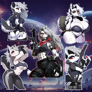 Wolf Girl Loona Soldier Anime Sticker Tactical Warrior Vinyl Decal for Laptop, Water Bottle, Gaming Aesthetic