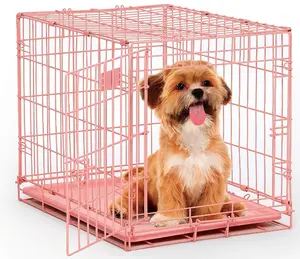 Homes for Pets Single Door iCrate 24" Pink Folding Metal Dog Crate w/ Divider Panel, Floor Protecting "Roller" Feet & Leak Proof Plastic Tray; 24L x 18W x 19H Inches, Small Dog Breed