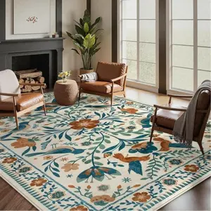 Vintage Bird & Floral Pattern Rug, 1 Count Non-slip Washable Floor Mat, Decorative Carpet, Floral Area Rug for Home Living Room Bedroom Hotel Dormitory