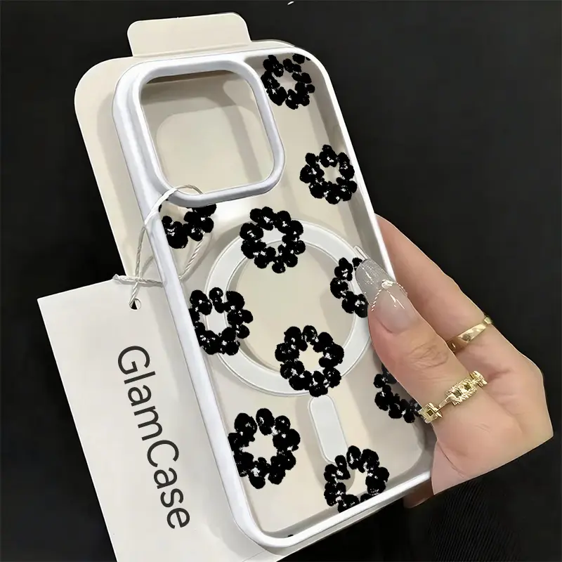Acrylic Abstract Floral Mandala Double-Sided Magnetic Anti-Drop Protective Case - iPhone 11,12,13,14,15,16,17 Plus Pro Max Protection Accessory, Unique Flower-Themed Gift (A17), Accessories