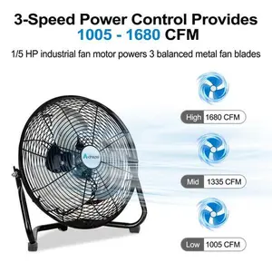Achazel 12" High Velocity Floor Fan 3-Speed 1680 CFM Heavy Duty Tilting Metal Portable Fan 180 Tilt Commercial Residential Gym Home Office Use