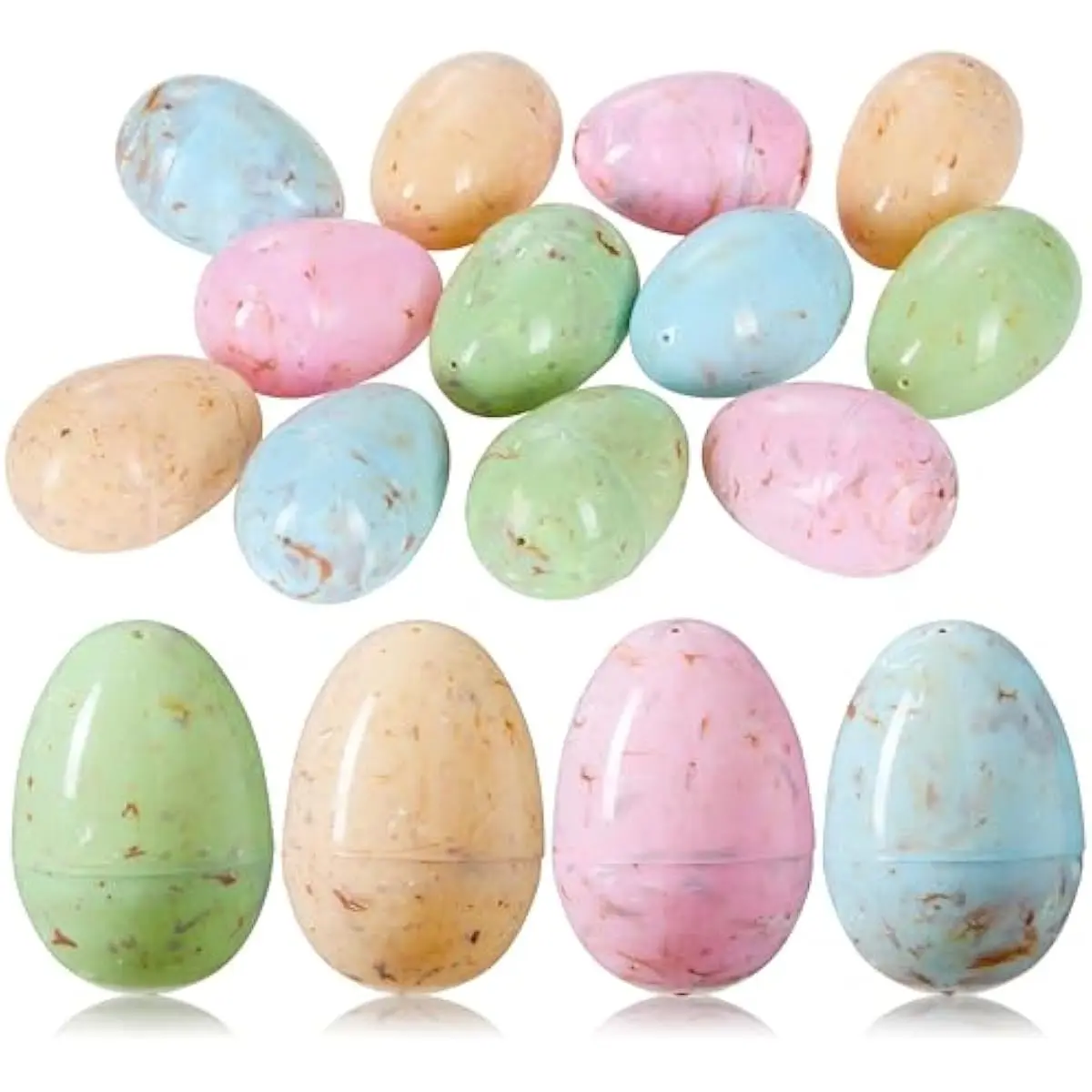 12 PCS Plastic Easter Marble Printed Eggs, 3.15" Multicolor Fillable Empty Eggs for Easter Hunt, Basket Stuffers, Candy Treats, Classroom Prize, Holiday Supplies and Party Favor