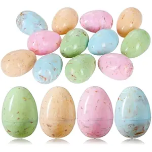 12 PCS Plastic Easter Marble Printed Eggs, 3.15" Multicolor Fillable Empty Eggs for Easter Hunt, Basket Stuffers, Candy Treats, Classroom Prize, Holiday Supplies and Party Favor