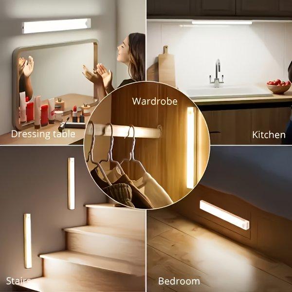 LED Motion Sensor Cabinet Lights USB Rechargeable Dimmable 3 Modes Wireless Night Light for Bedroom Stair Kitchen Office Bedside Cabinet Lighting