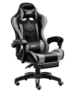 Gaming Chair with Adjustable Footrest,  High Back Office Chair with Lumbar Support & Adjustable Headrest Video Game Chairs for Adults Black & Grey