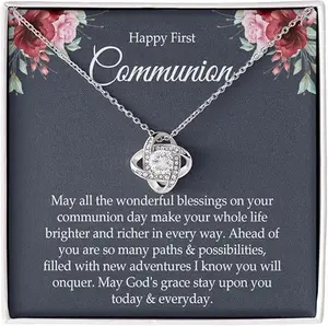 First Holy Communion Gifts For Girls Catholic Granddaughter Niece | Love Knot Necklace With Personalized Message Card Jewelry for 1st Communion
