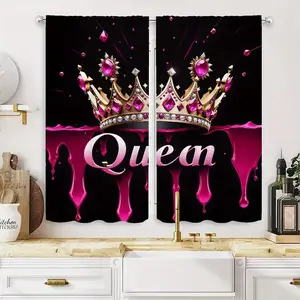 Open-Style 2-Piece HD Background Gold Crown Ruby Light Effect Text Queen Series Digital Print Curtains Home Decor Home Decoration Curtain