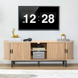 Giratree 62" TV Stand,Wood Mid Century Modern TV Cabinet for Up to 65“ TV,Curved Edge Long TV Stand with Storage for Bedroom Living Room Furniture