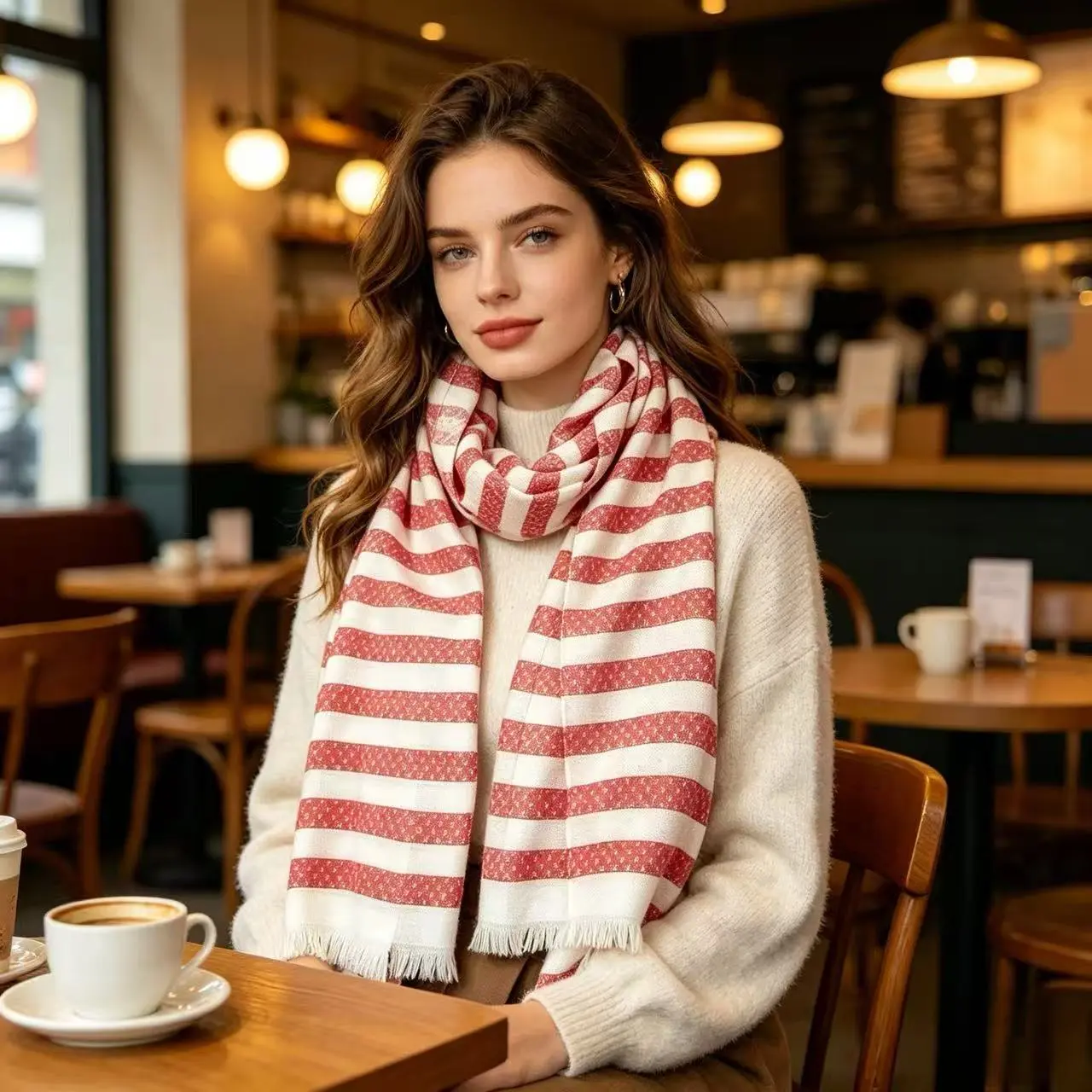 Women's Oversize Viscose Striped Jacquard Pashmina Shawl Wrap - 110g Ultra-Lightweight Soft Cashmere-Feel Scarf Style Accessory, Breathable All-Season Colorful Chic Scarves, Ideal for Wedding Evening Dress, Bridesmaid Gift