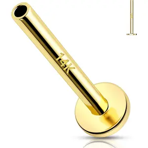 14K Solid  Threadless Replacement,  Threadless  Push in Flat , Labret, Nose, Helix, Conch, Tragus Cartilage Stud Earring 16G 18G 20G
