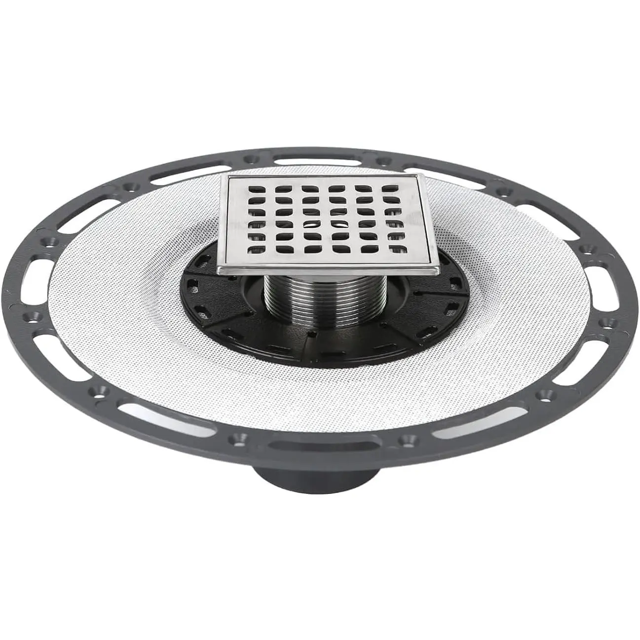 4-Inch Square Shower Drain with Bonding Flange - Durable Stainless Steel Shower Drain Flange Kit for Quick Drainage, Easy Installation, Ideal for Bathroom & Wet Area Renovations