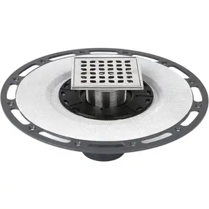 4-Inch Square Shower Drain with Bonding Flange - Durable Stainless Steel Shower Drain Flange Kit for Quick Drainage, Easy Installation, Ideal for Bathroom & Wet Area Renovations