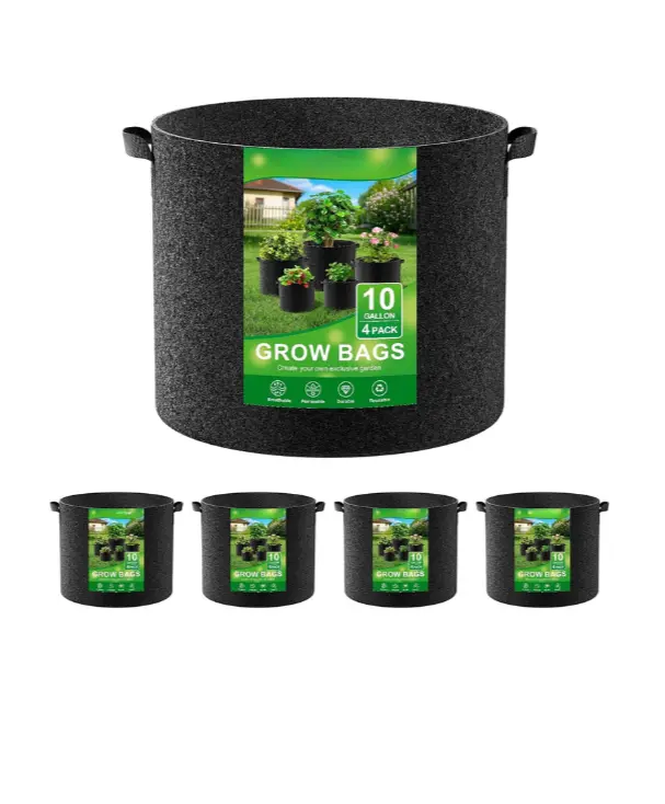 4-Pack of 10-Gallon Fabric Grow Bags with Handles, Non-Woven Planting Pots for Vegetables and Flowers, Black