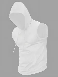 Men's Solid Color Drawstring Hooded Vest, Sleeveless Gym Tops, Sleeveless Workout Vest, Regular Fit Casual Sleeveless Design for Summer, Breathable Fabric for Outdoor Fitness, Solid Sports Vest