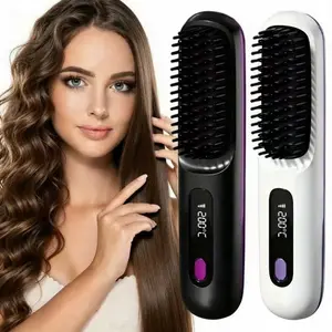 Cordless Rechargeable Hair Straightener Comb, Portable Wireless Hair Styling Brush, Anti-Damage Straightening Tool for Travel & Daily Home Use, USB Charging Flat Iron Hair Brush