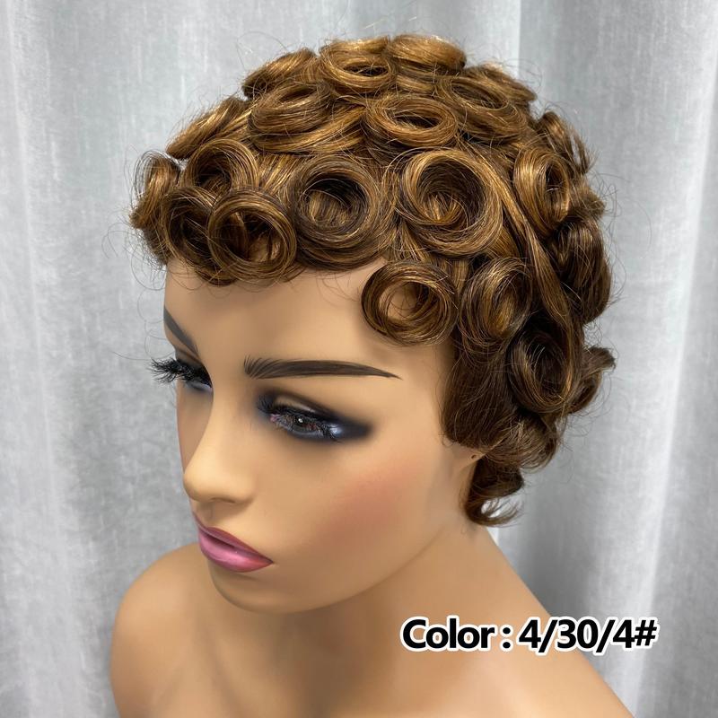 ShowRealHair Wig 025 Pixie Cut Wig for Black Women Short Bomb Curly Wigs Brazilian Virgin Human Hair Short Pixie Cut Layered Wig