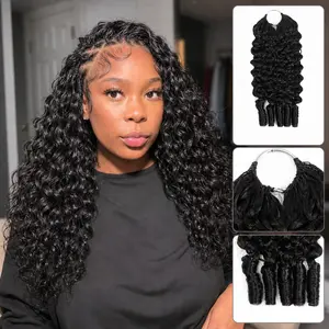 [Feather Crochet Human Hair] Menglle Burmese Curly Crochet Human Hair Extensions Miracle Knots Pre Seperated 60G/Pack(40Strands-53Strands Per Pack)-240g(4 Packs) Soft Curly Hair Bundles Natural Black Color#Summervibes#DealsForYouDays