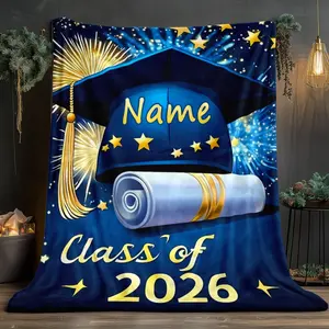A Personalized Graduation Blanket with a Name for The Class of 2026 - Lightweight Flannel Throw - Decorative Tapestry, a Soft Bed Cover Suitable for All Seasons, Perfect for Graduation Parties And Classroom Decor