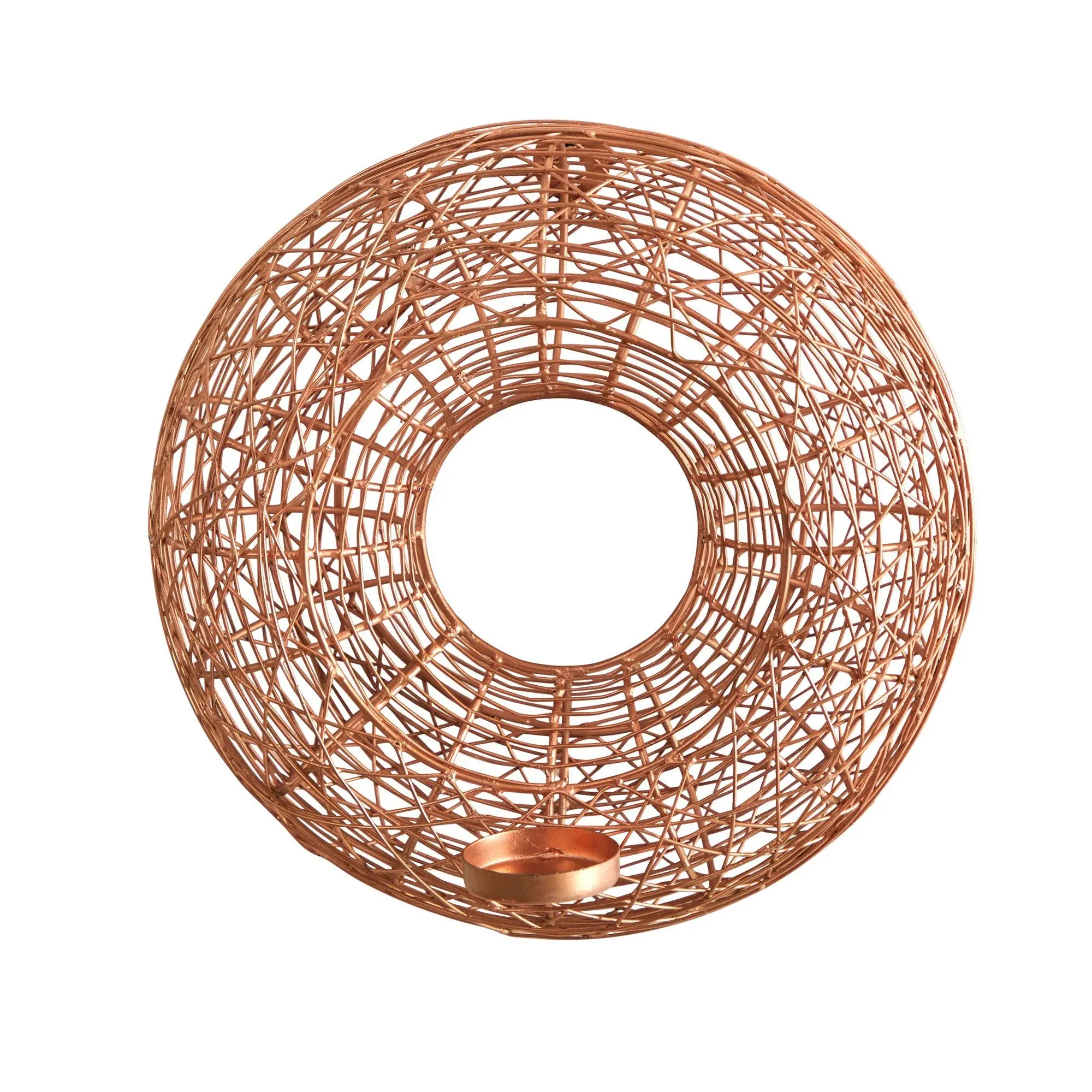 11-in Wired Metal Copper Circle Wall Sconce Candle Holder, Home Decor Accent, Home Supplies Accessory
