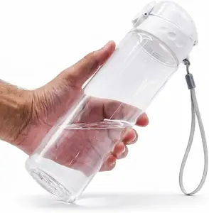 Clear Plastic Water Bottle | No Markings 24Oz Chug Lid Sports Water Bottle | Leak Proof Re-Usable Flip Top Plastic Drinks Bottles for School, Exams, Office, Gym, Cycling (Clear-24Oz) GearTek