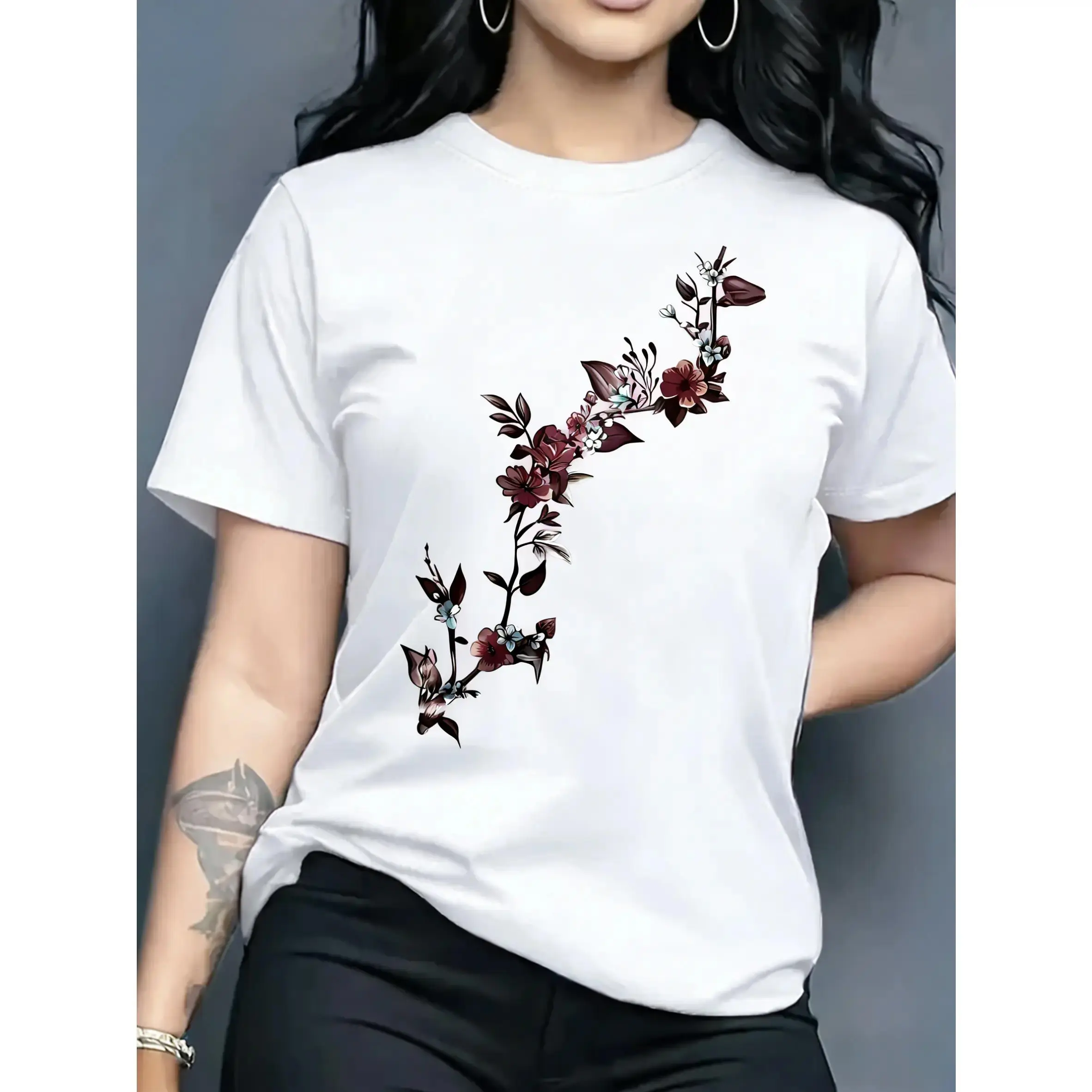 Women's Comfortable Butterfly Graphic Print T-Shirt, 100% Cotton Short Sleeve Crewneck Casual Tee for Spring Summer, Shortsleeve, Women's Clothes, Tshirt, Shirts For Women