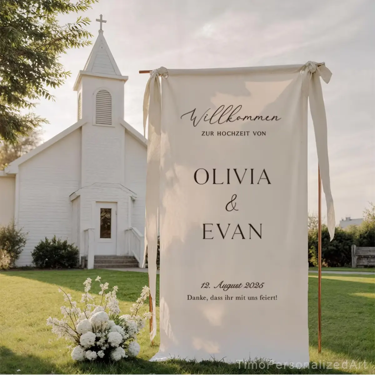 Personalized Wedding Welcome Sign, Custom Wedding Banner, Minimalist Ceremony Entrance Decor, Elegant Fabric Wedding Sign for Reception