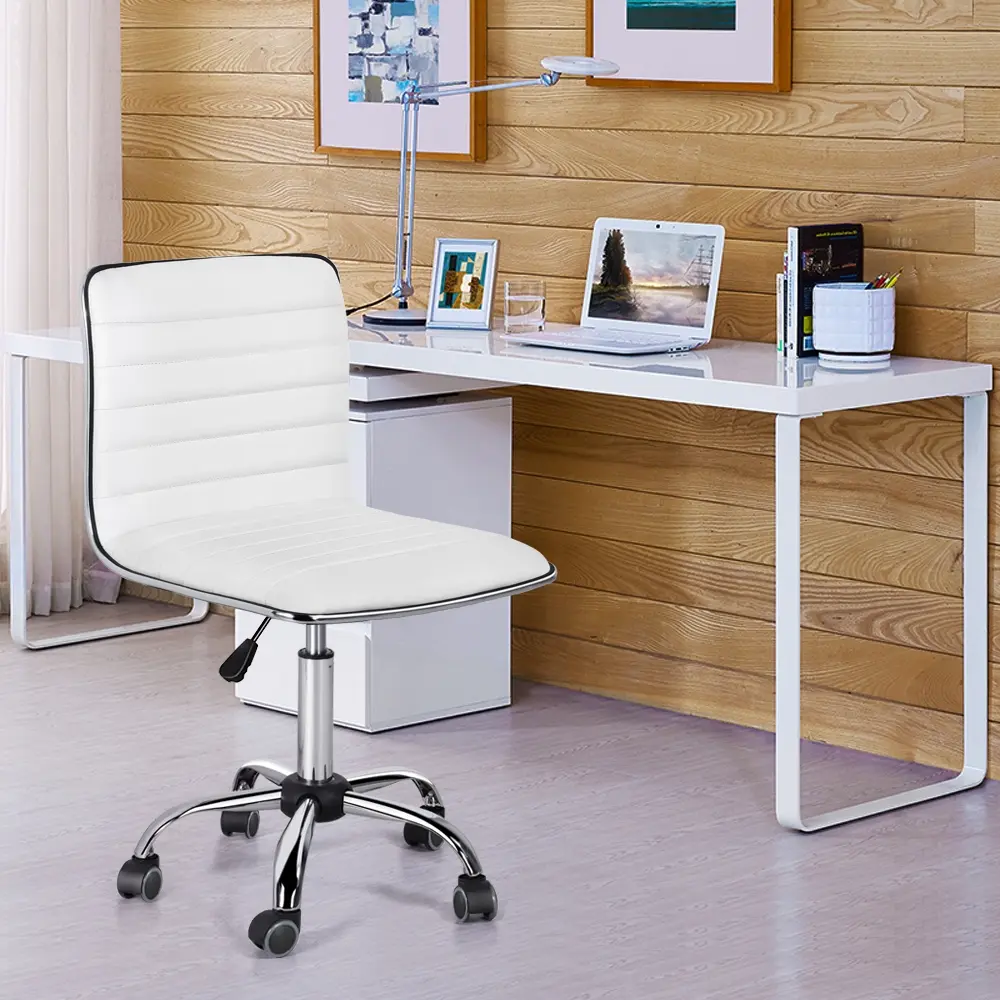 Costoffs PU Leather Armless Swivel Desk Chair, Low Back Aesthetic Office Chair with Wheels, for Dorm & Bedroom