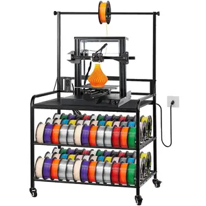 VEVOR Wall Mount Printer Filament Storage Rack, 2 - Tier Wall Bracket Storage Shelf, Rolling Filament Spool Holders Racks with Wheels, Filaments Organzied for 3D Printing Studio, Workshop (Shelf Only)