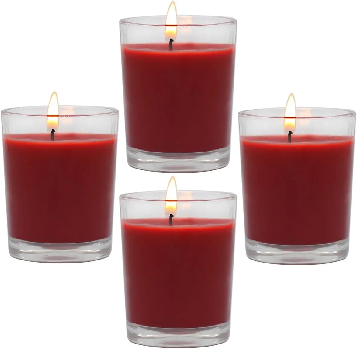 4 Packs Unscented Red Burgundy Colored Votive Candles in Glass, 2 Inch  Soy Wax Scentless Candles for Christmas Wedding Party Home Holiday Relaxation , 12-15 Hour  Time