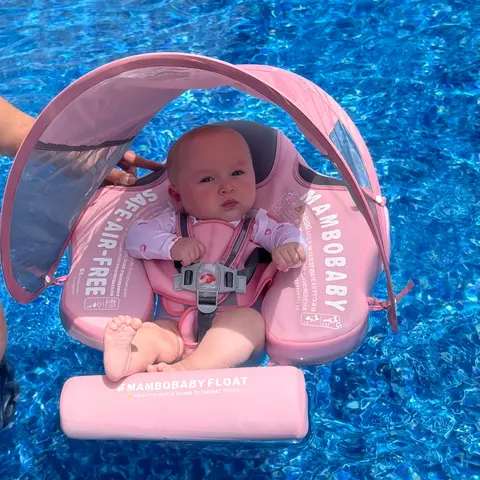 [SummerVibes] Non-Inflatable Baby Float Swim Kit - Upgraded 5-Way Adjustment Pearl Foam Trainer with Canopy, Tail, Solid Flexible Design, Gentle Touch Fabric, Pool Playtime for 3-24mths Infants
