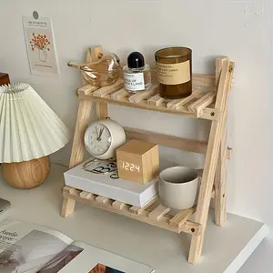 Wooden Storage Rack, Two-Tier Desktop Organizer, Trapezoidal Display Shelf, Office Desk Stationery Holder, Decorative Fashion Decoration for Home & Office Use